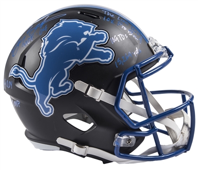 Barry Sanders Signed & Stats Inscribed Detroit Lions Black Matte Replica Helmet (Schwartz)